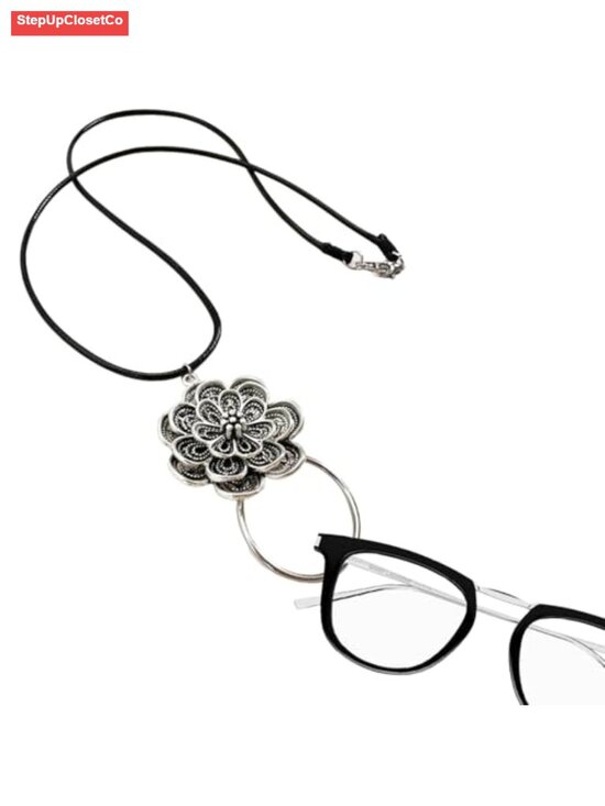 Accessories - Eyeglass Necklace Holder Leather Strap with Flower Ring Sunglass Chain for Women